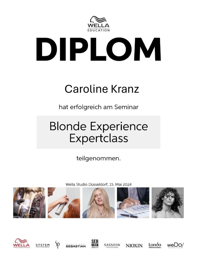 Diplomurkunde fuer Caroline Kranz in Schwarz Weiss mit Fotostreifen