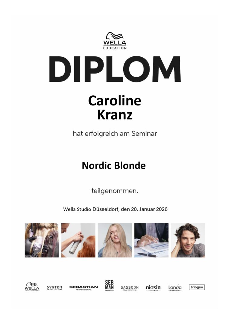 Diplom fuer Caroline Kranz, schwarzer Text auf Weiss, klare Optik
